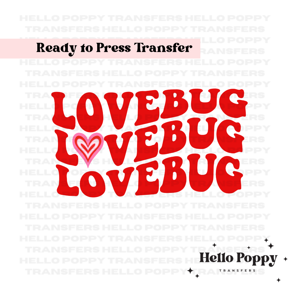 Lovebug Wavy Stacked Valentine's Full Color Transfer
